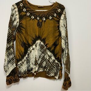 Vintage Boho Hippie Ladies Top Free Size Scoop Neck Embroidered Made In India